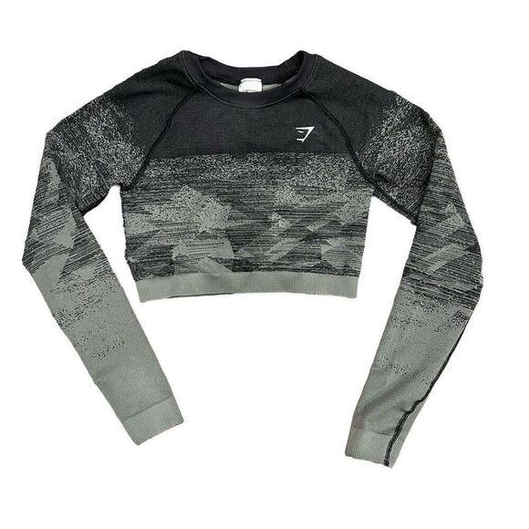 Gymshark Women's Gray Ombré Seamless Long Sleeve Crop Top Size S - Picture 1 of 4